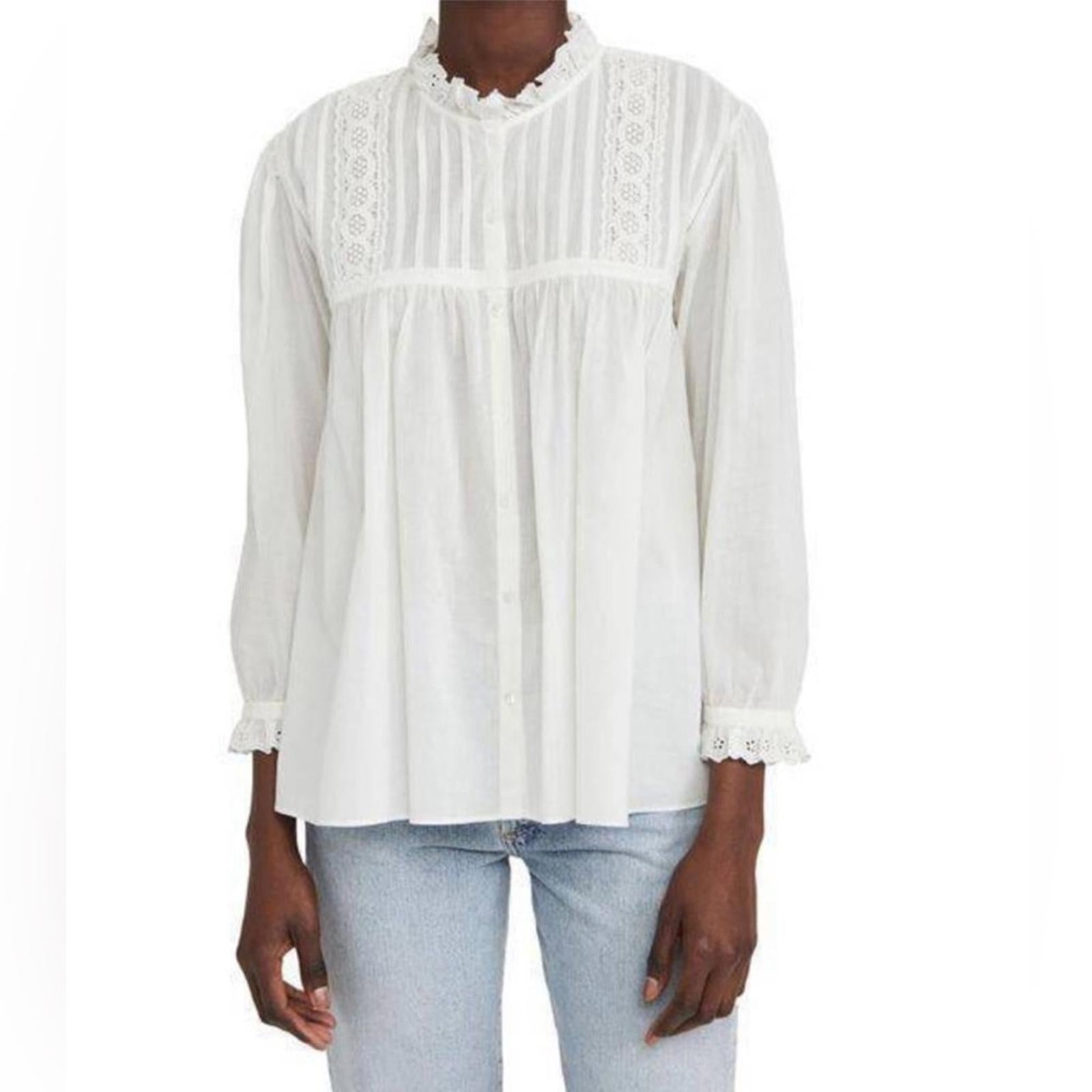 NILI LOTAN Sarah Shirt x Revolve in Ivory, Size L EXCELLENT! Retail $350