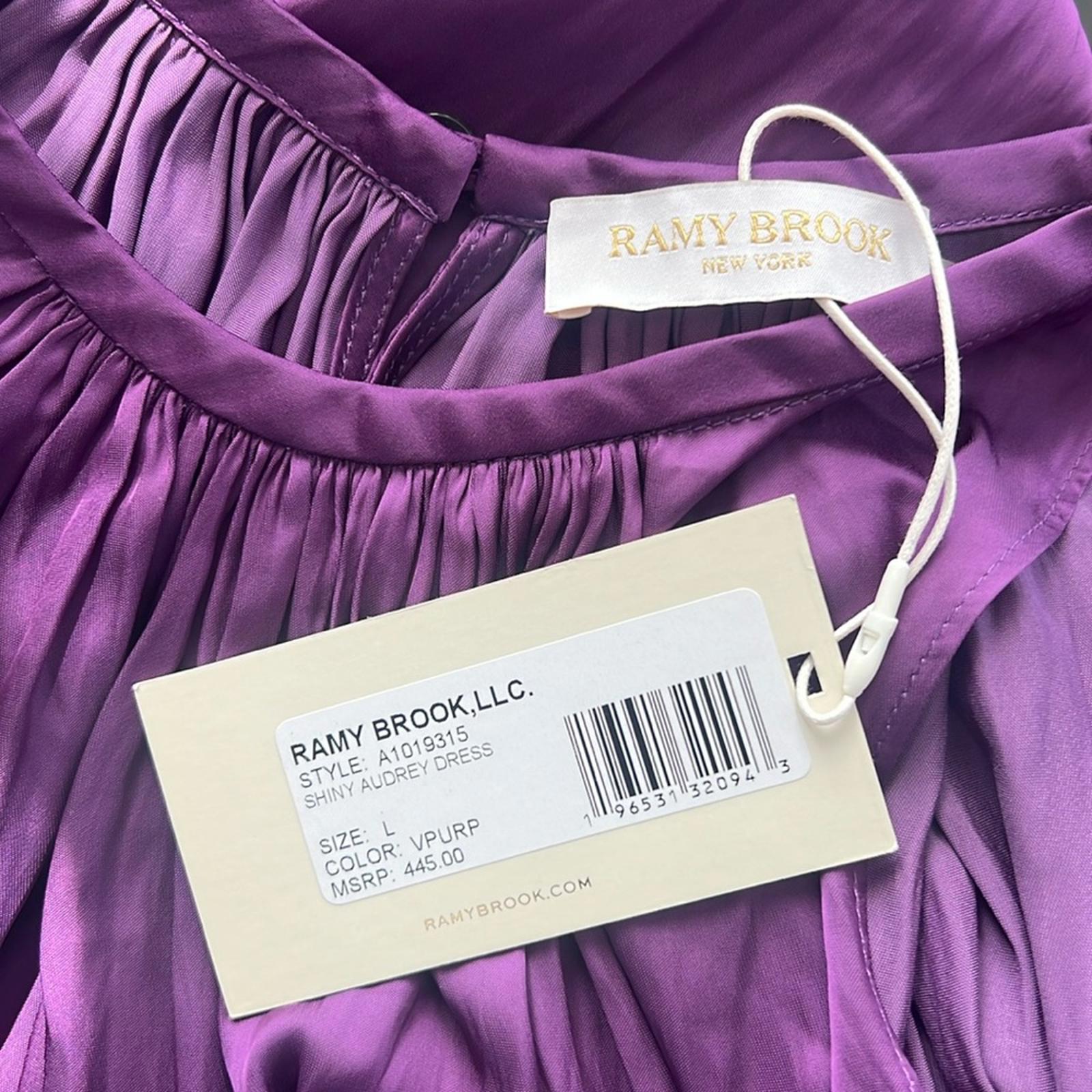 Ramy Brook Shiny Audrey Sleeveless Blouson Dress in Purple Size L New w/Tag $445