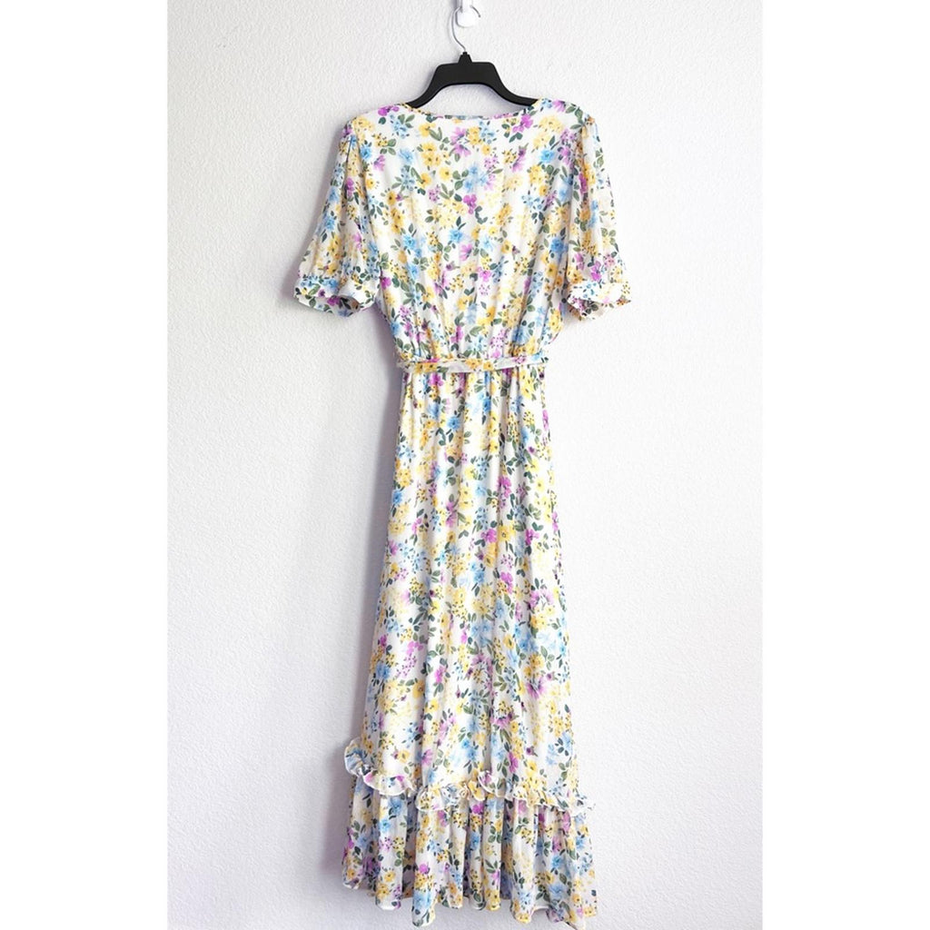 Calvin Klein Floral Chiffon Peasant Maxi Dress, Size 16 EXCELLENT Retail $139