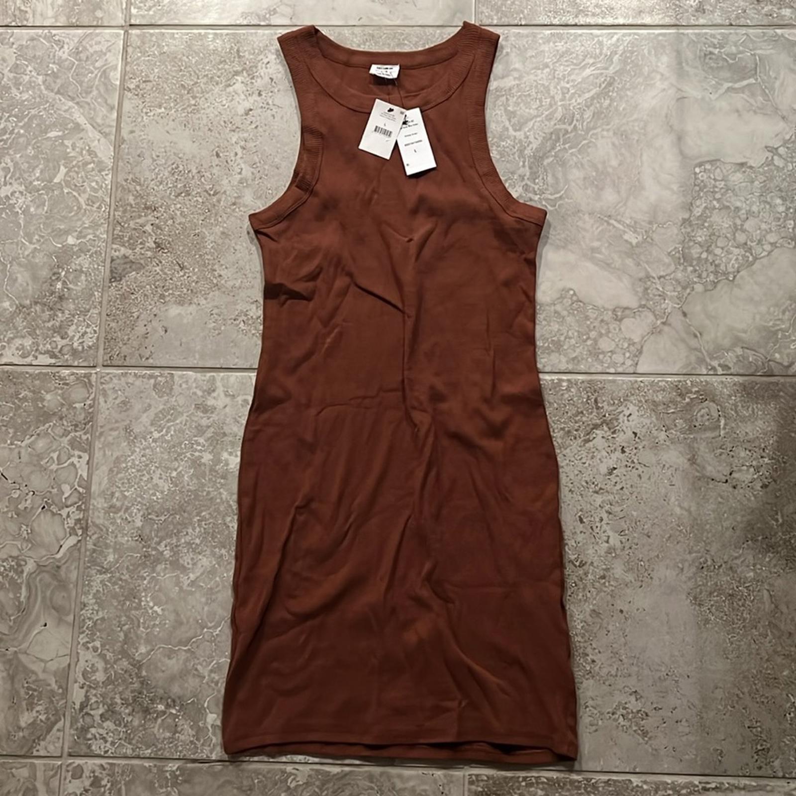 NWT Cotton-On Rib Racer Mini Dress, Vintage Brown Size L, New w/Tag Retail $35