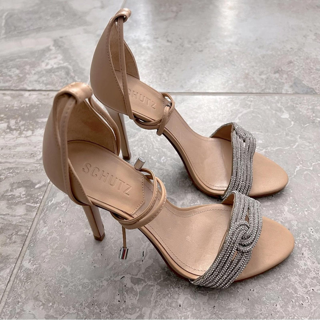 Schutz x Revolve Andy Leather Open Toe Heels, Size 8 New in Box w/Dust Bag