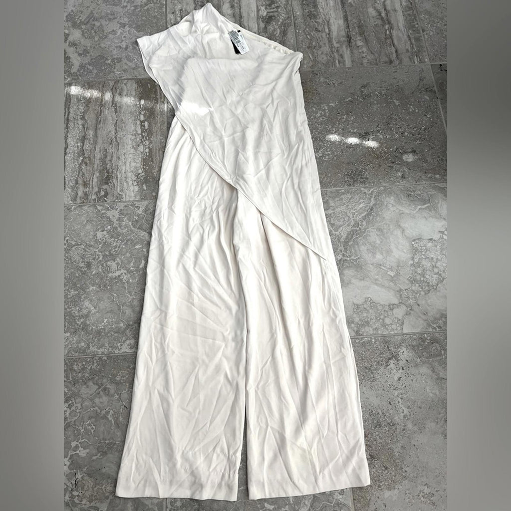 Lauren Ralph Lauren Cape One-Shoulder Jumpsuit in Cream, Size 10 Retail $265