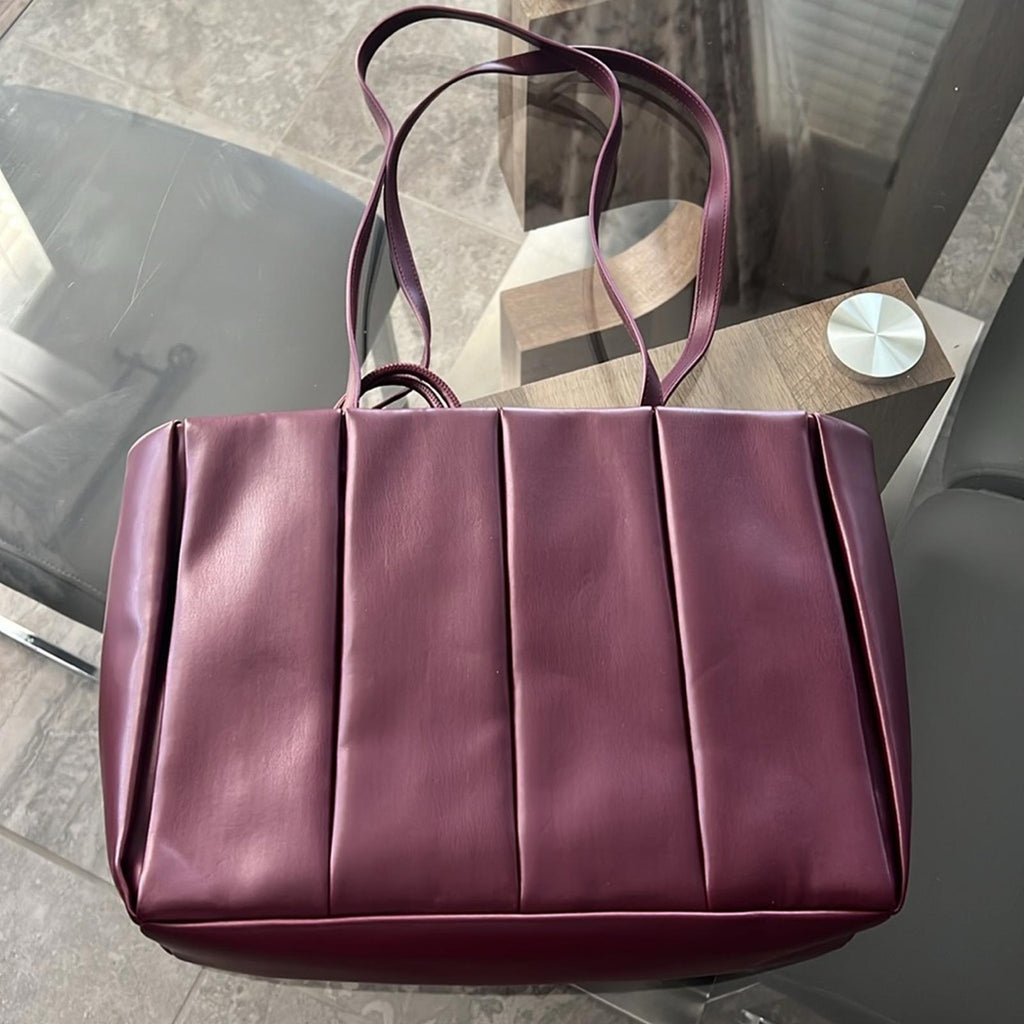Themoirè Kore Burgundy Vegan Nappa Quilted Tote with Pouch & Dust Bag