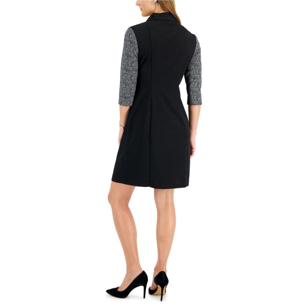 Connected Apparel Tie-Waist Mini Sheath Dress in Black, Petite Size 6 New w/Tag
