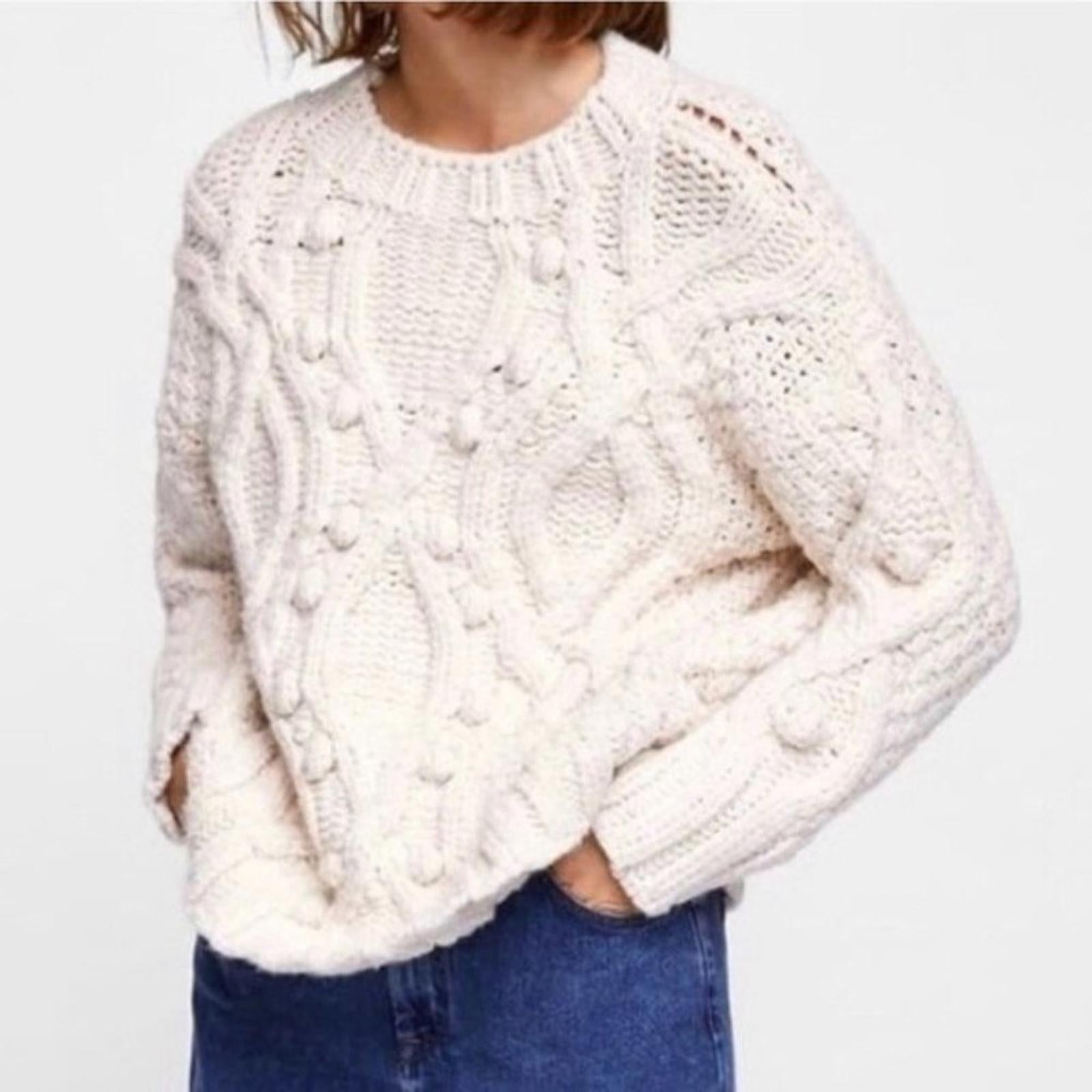 Barney's NY Co-Op Sweater Pom-Pom Oversized Knit Pullover, Size L New w/Tag