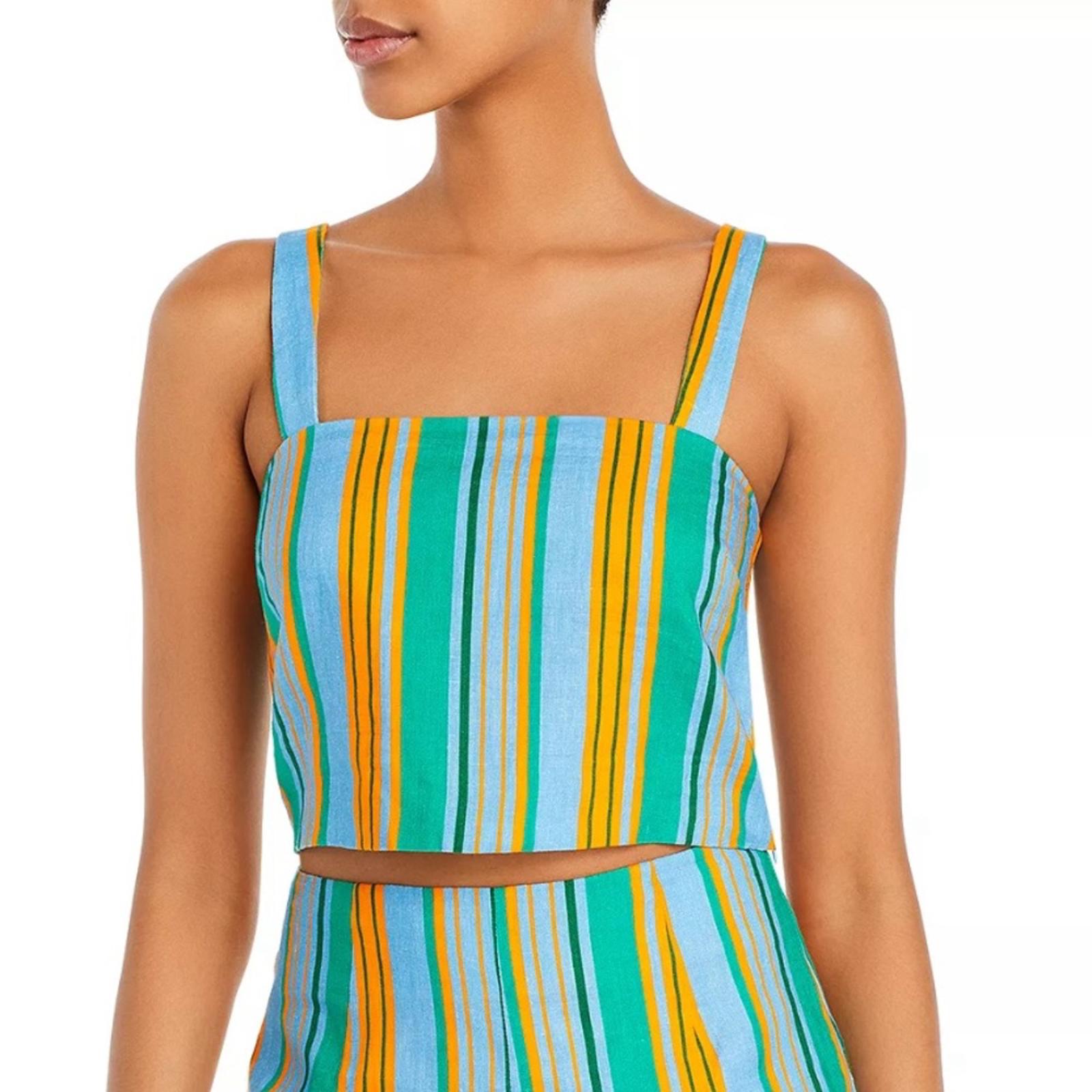 STAUD Rigina Linen Stripe Crop Top, Ibiza Stripe Size 14 New w/Tag Retail $195