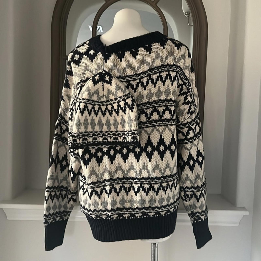 Favorite Daughter ‘Tis The Season Sweater &Hat Set, Blue/Grey Fair Isle Sz M NWT