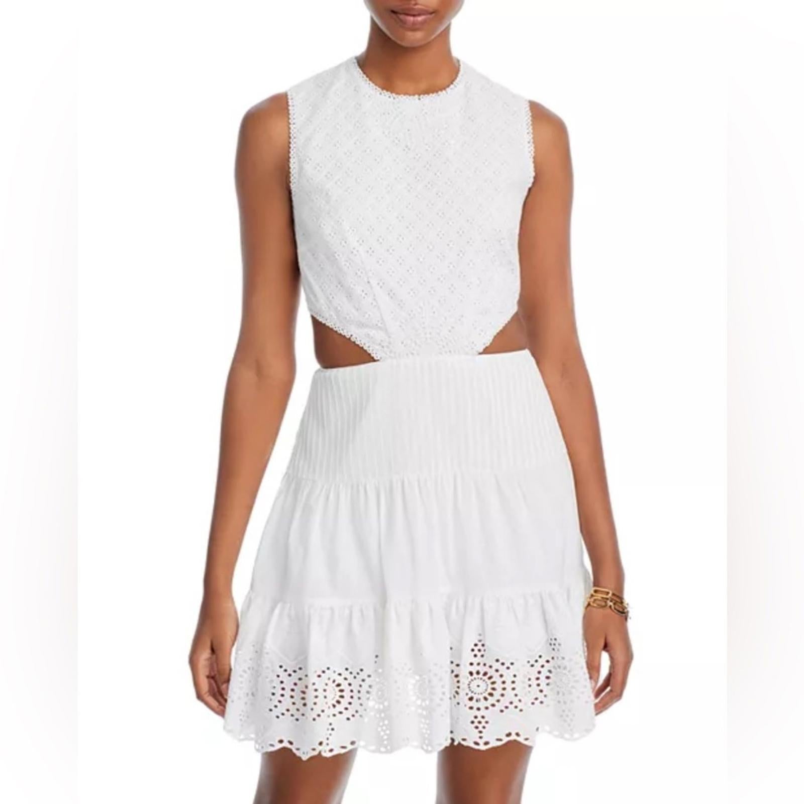 French Connection Esse Cotton Eyelet Cutout Dress in Linen White, NWT, Size 2