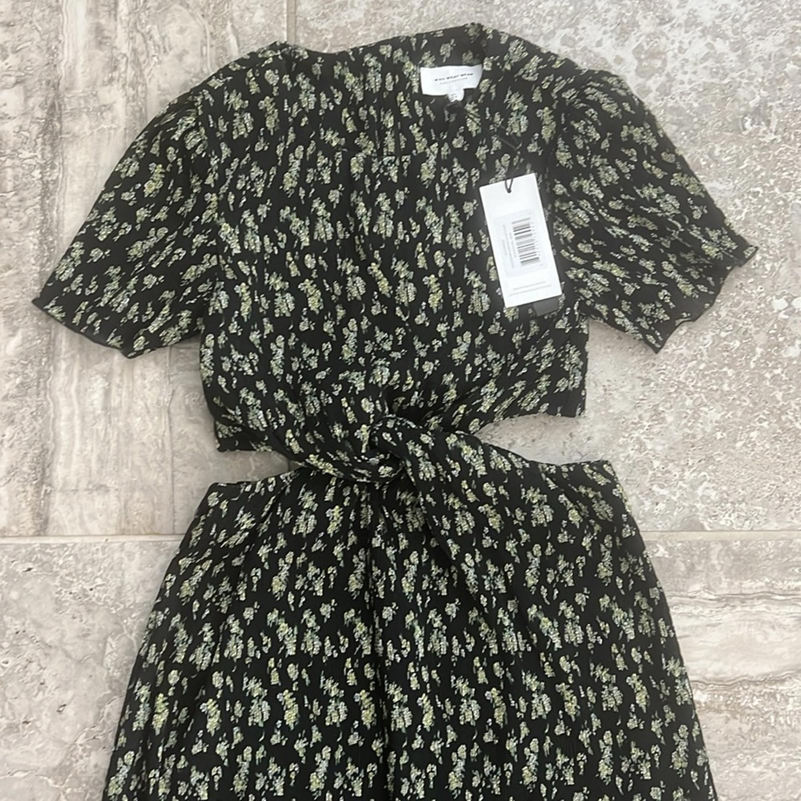 WhoWhatWear Drew Plissé Cutout Twist Midi Dress, Disty Floral Size XS NWT $178