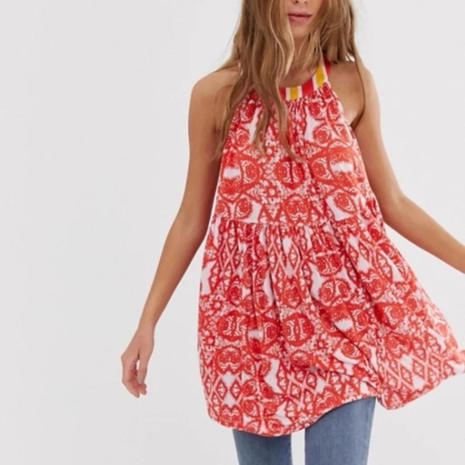 NEW Free People Halter Tunic, Linen Blend Top in Red Lavender Size S New w/Tag