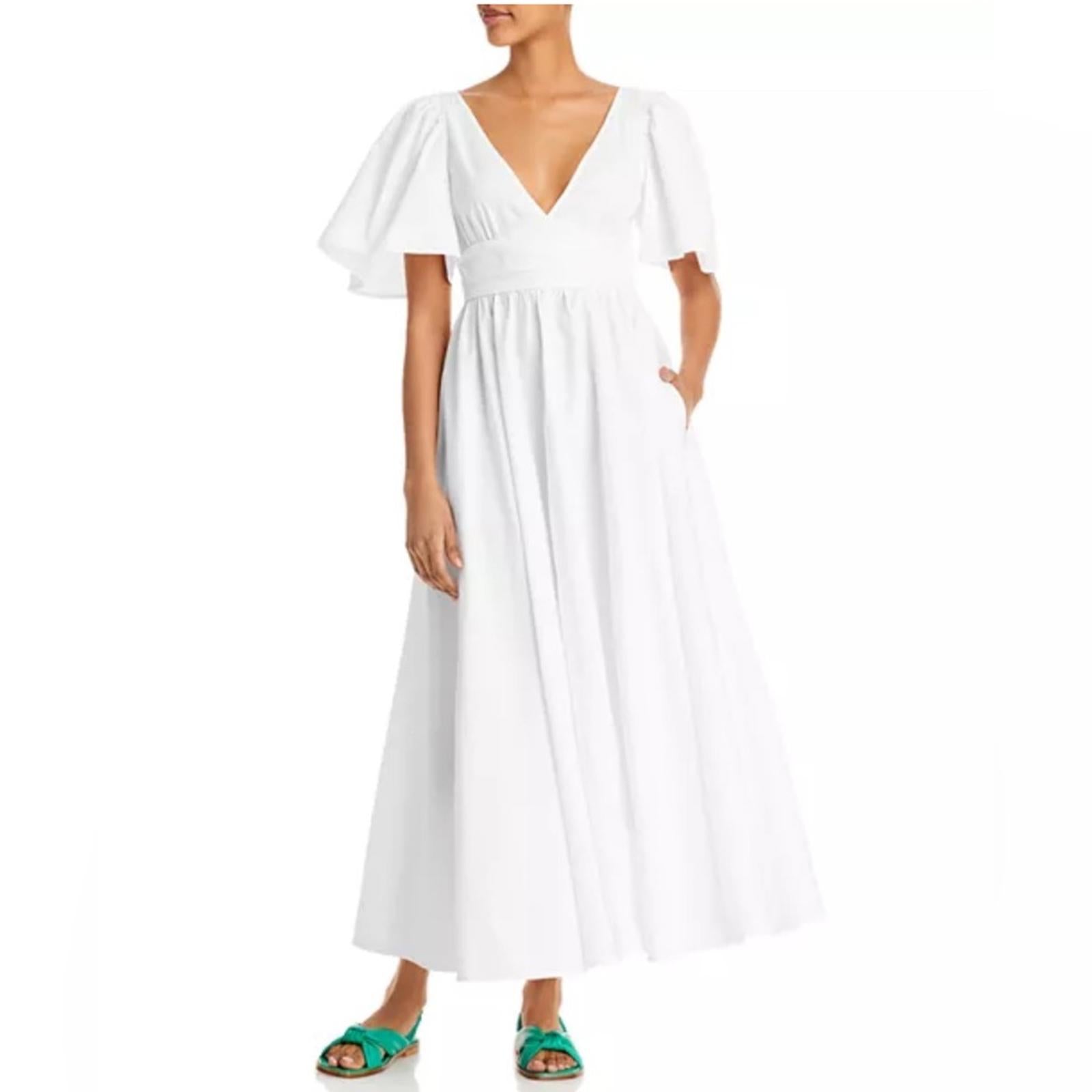 Rhode Margot Cotton Flutter Sleeve Maxi Dress in White, NWT, Size 4