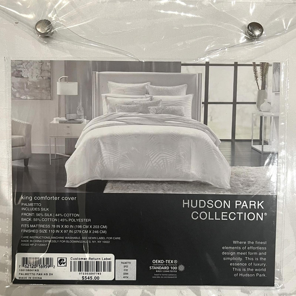 Bundle of Hudson Park Palmetto Silk-blend White King Duvet Cover, 2-Pillow Shams
