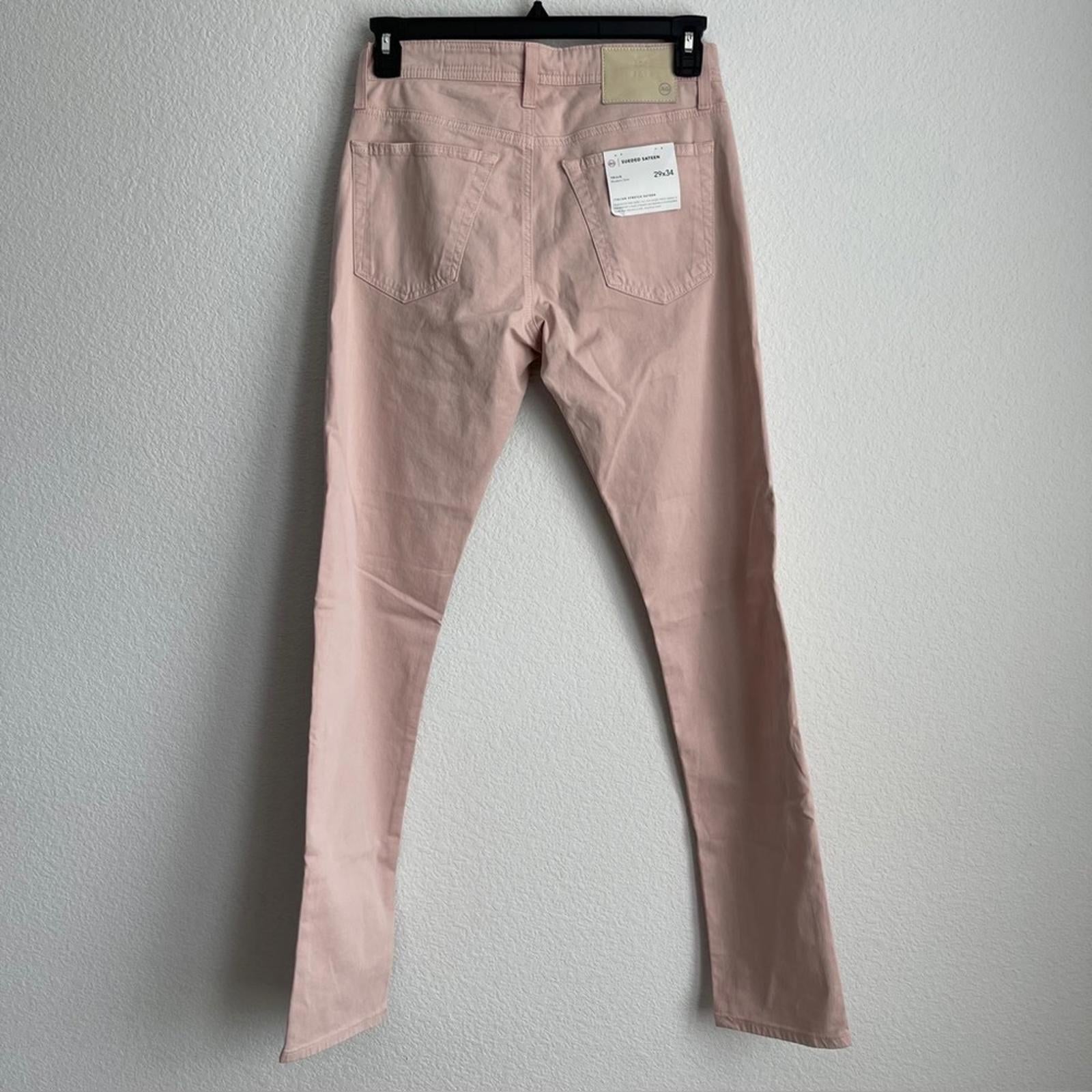 AG Sueded Sateen Tellis 34" Slim Fit Twill Stretch Pants in Pink, Size 29x34 NWT