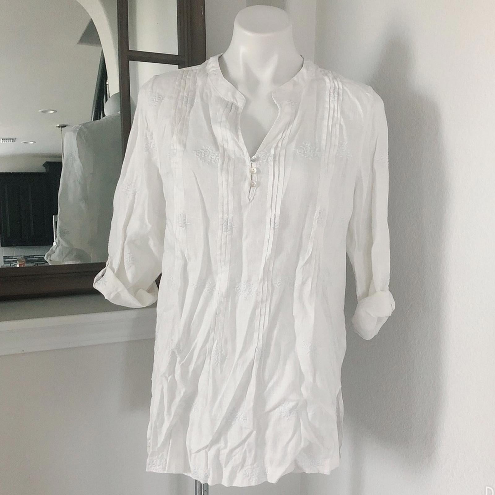 Anthropologie’s Cynthia Rowley Linen Shirt Tunic in White, Size L
