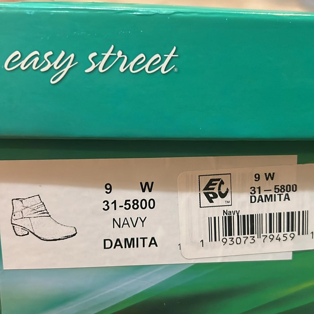 Easy Street Damita Ankle Boots in Navy, Size 9W NEW in Box