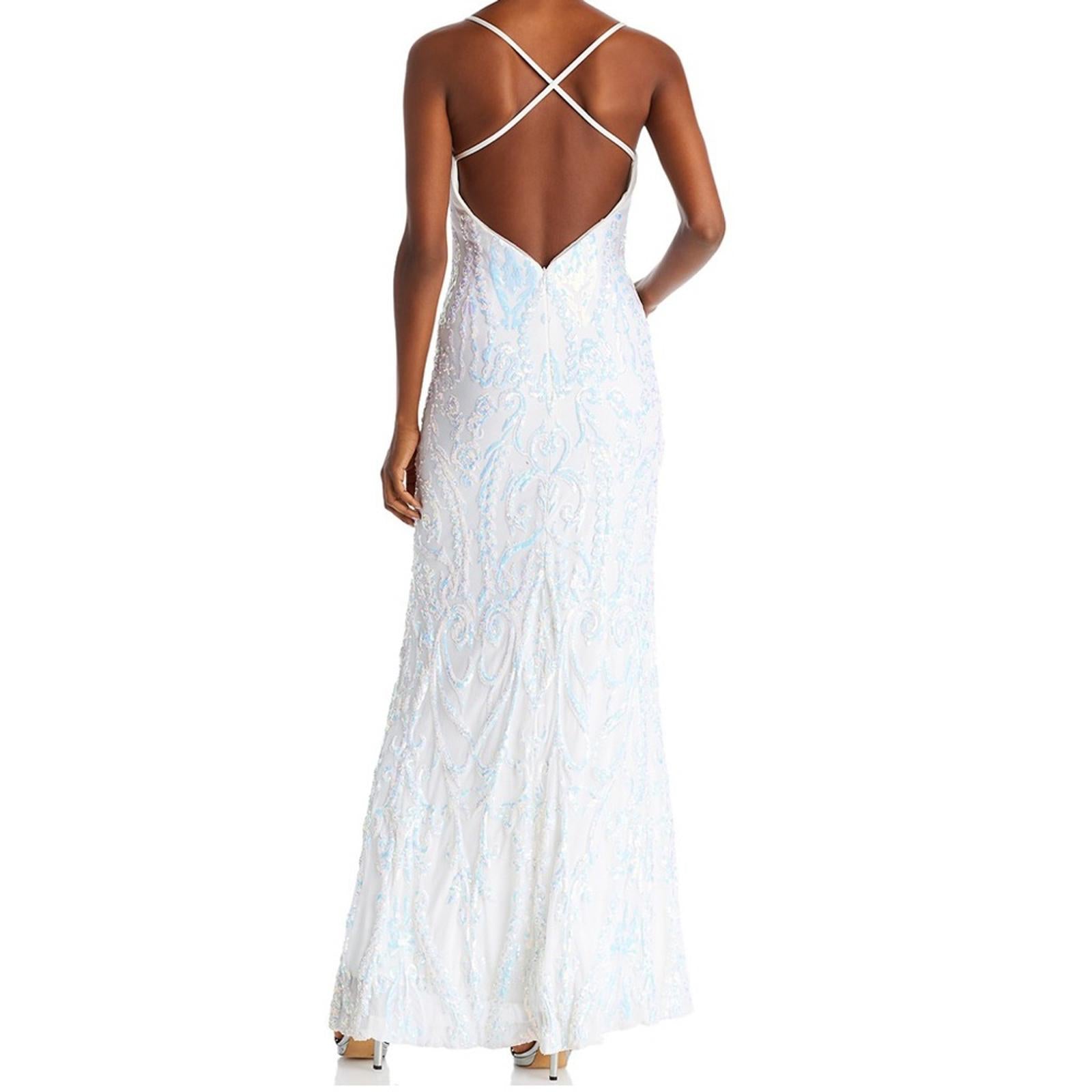 Aqua x Bloomingdale’s Filigree Sequin Gown in White Size 4 New w/Tag Retail $338