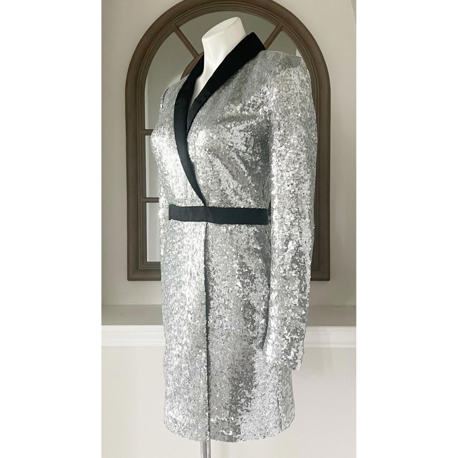 Rachel Zoe Meryl Sequin Faux Wrap Dress in Silver, Size 6 New w/Tag $345