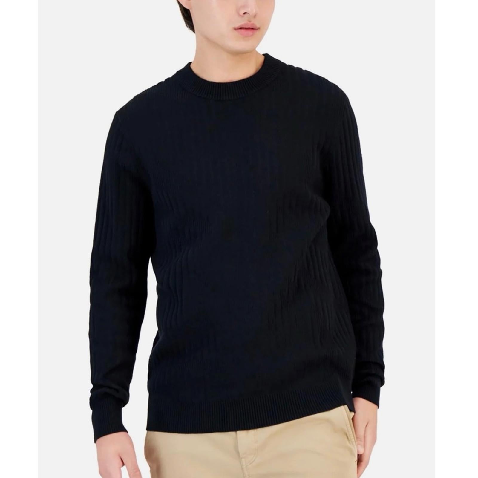 NWT Alfani Men’s Ribbed Pullover Crewneck Sweater, Black Size S New w/Tag $70