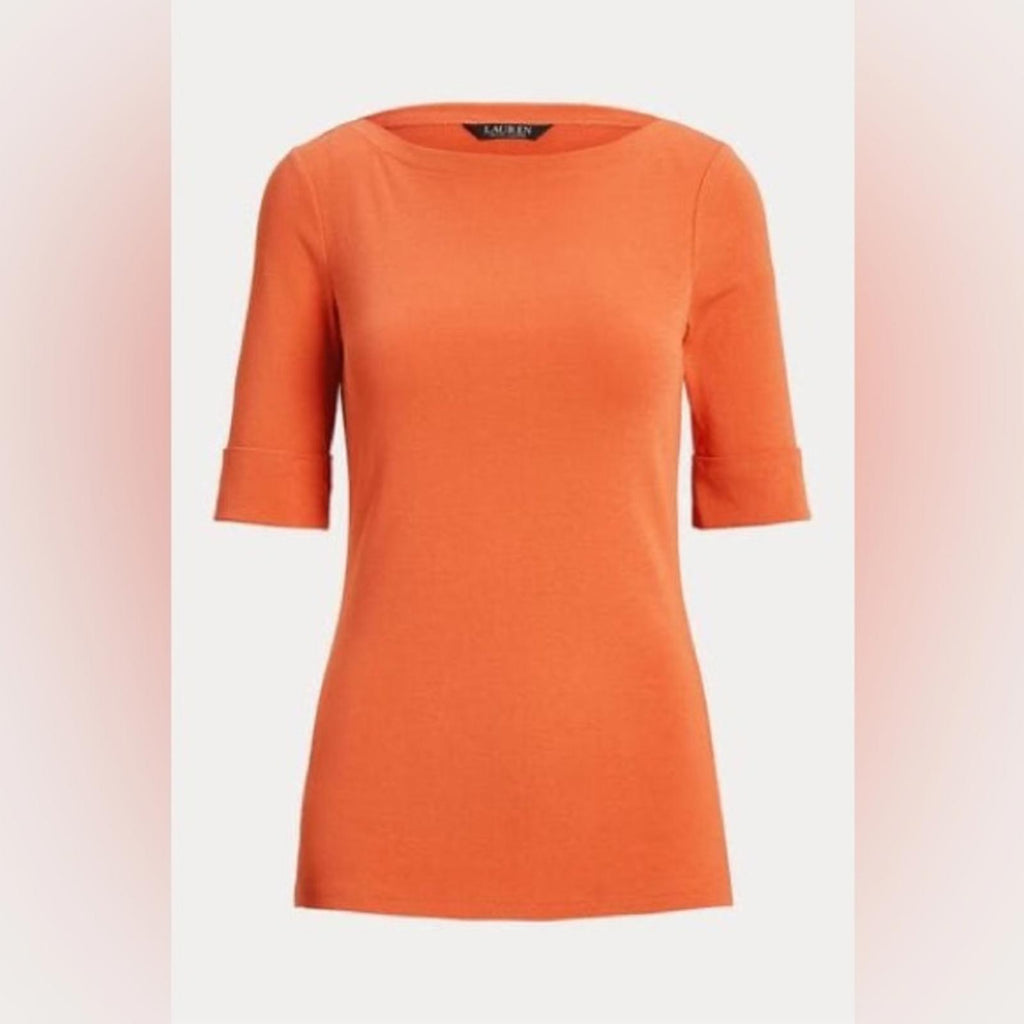 Ralph Lauren Plus Size Boatneck Elbow-Sleeve Top, Boatneck Orange Size 2X NEW