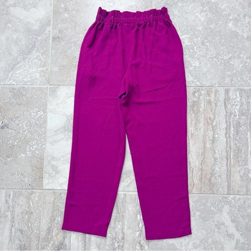 June & Hudson Belted Paper Bag High-Waisted Pants in Fuschia, Size L EXCELLENT