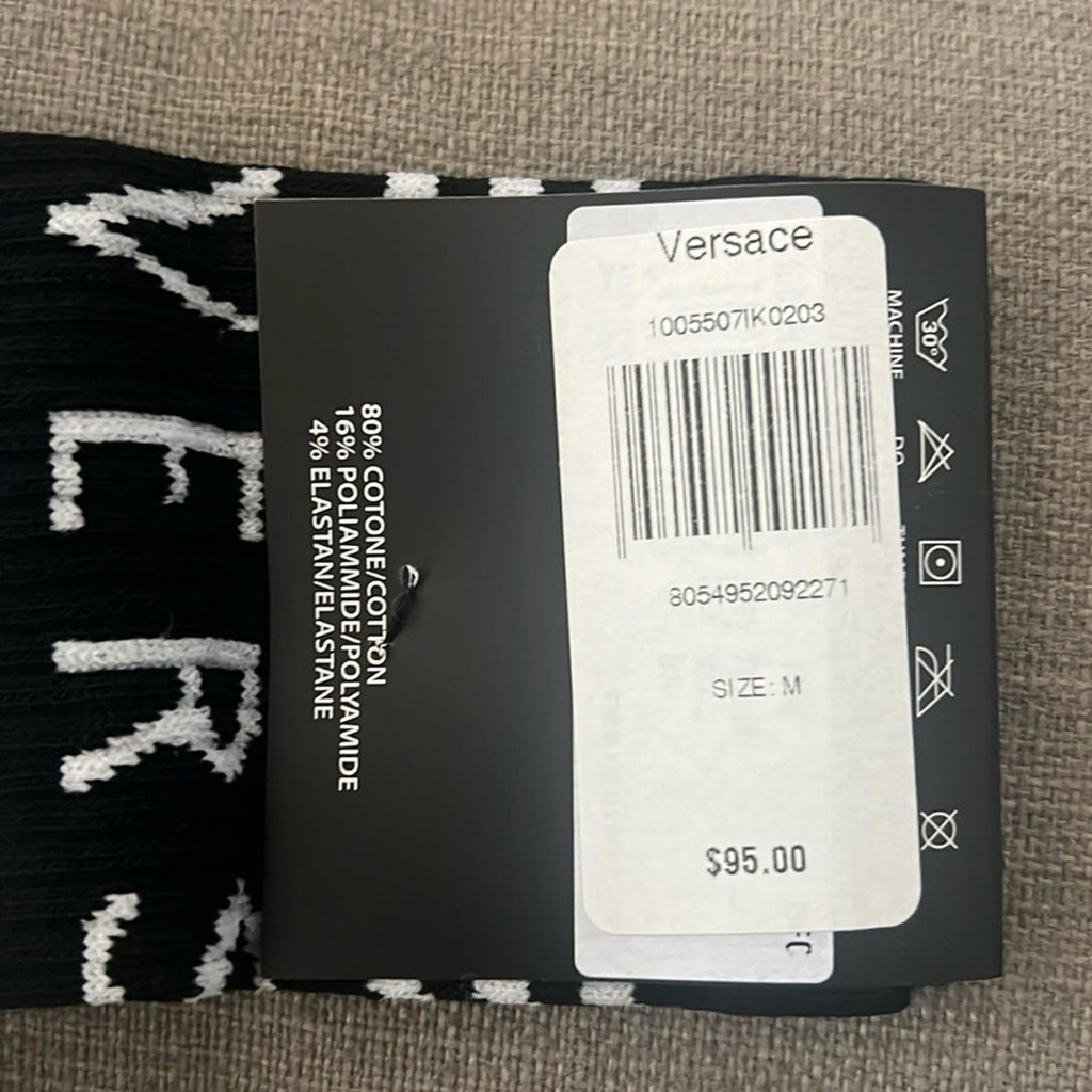 Versace Logo Socks in Black & White, Size M, New w/Tag