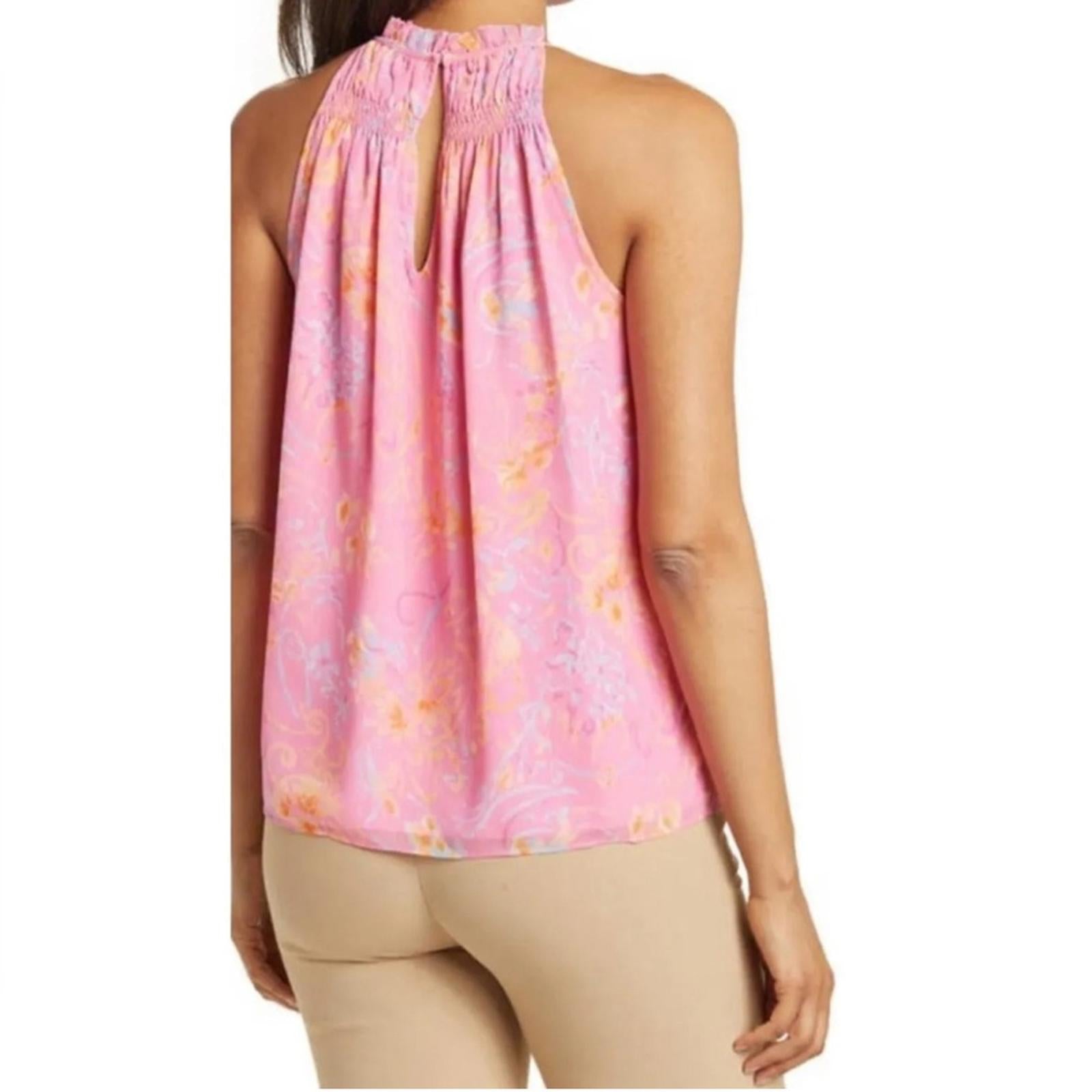 Ramy Brook Harlie Paisley Halter Neck Tank Top, Pink Size XS New w/Tag $295
