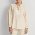 Lauren Ralph Lauren Lace-Up Double-Faced Tunic in Winter Cream, Size S New w/Tag