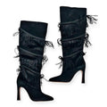 BCBGMaxazria Suede Fringe Heeled Boots, Black Size 7.5 New w/o Box Retail $499