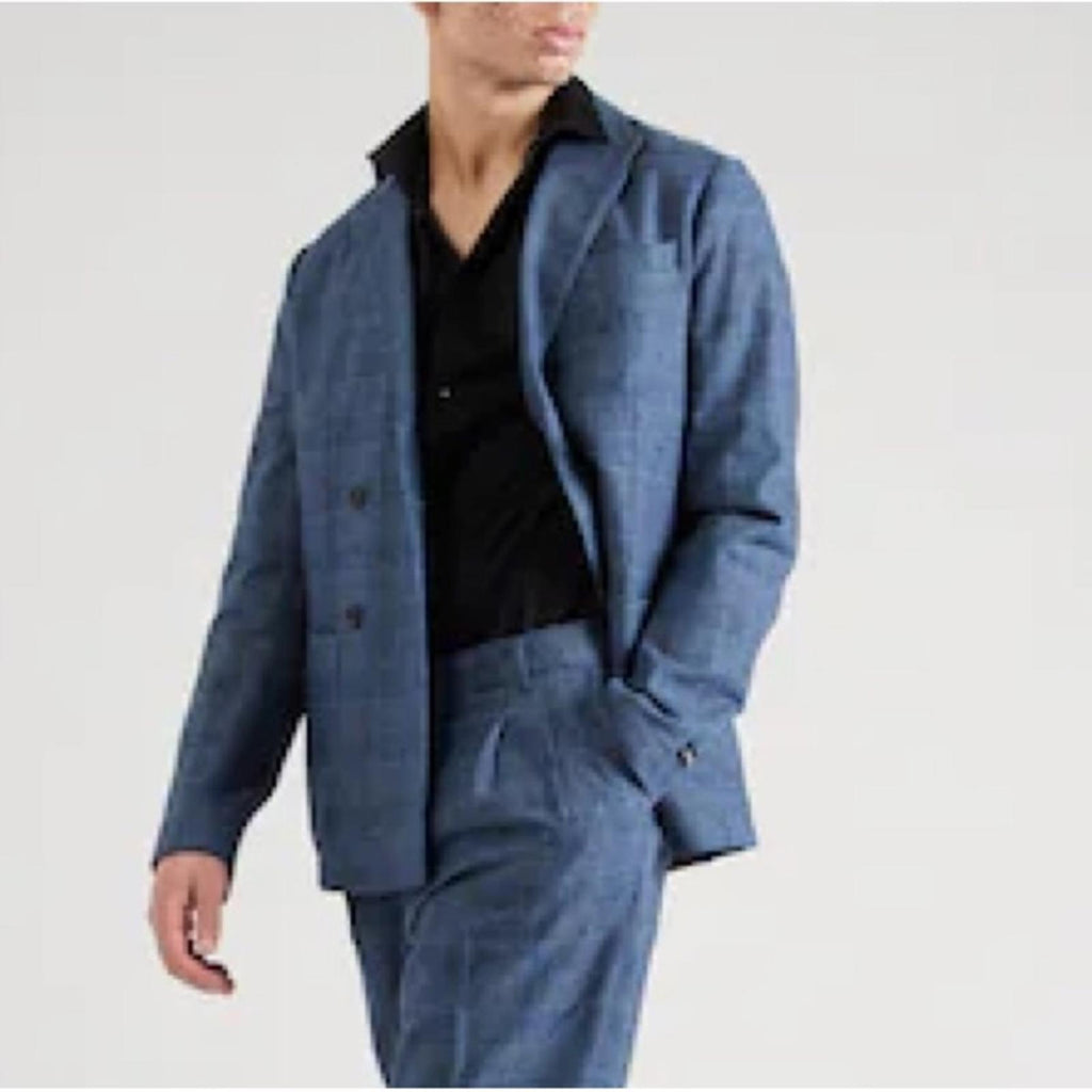 Scotch & Soda Double-Breasted Check Blazer in Blue, Size XXL NEW w/Tag $308