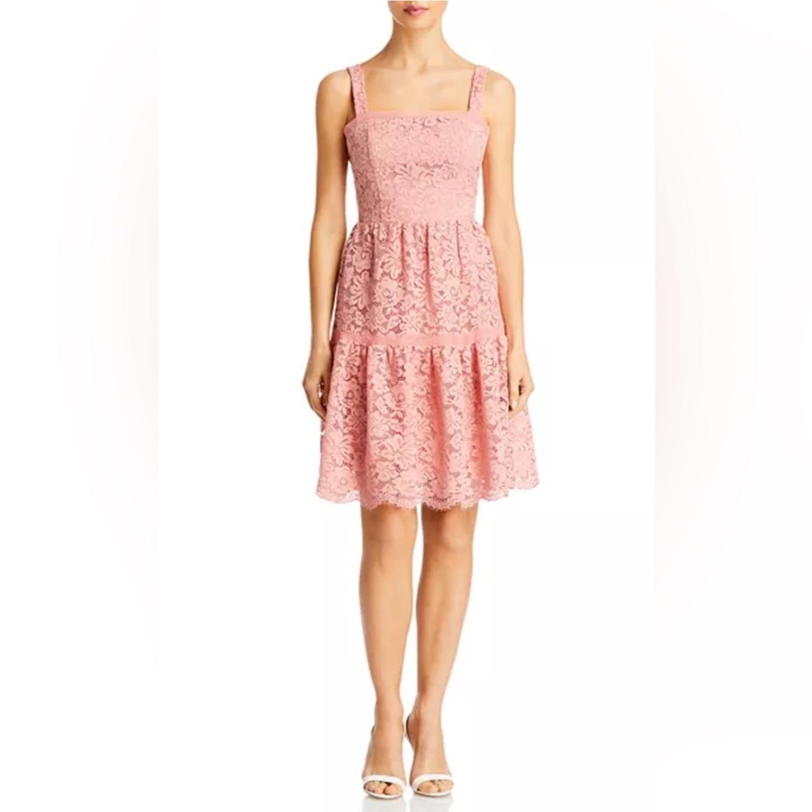 Bloomingdale’s Aqua Rosette Lace Tiered Dress, Size 4 New w/Tag Retail $278