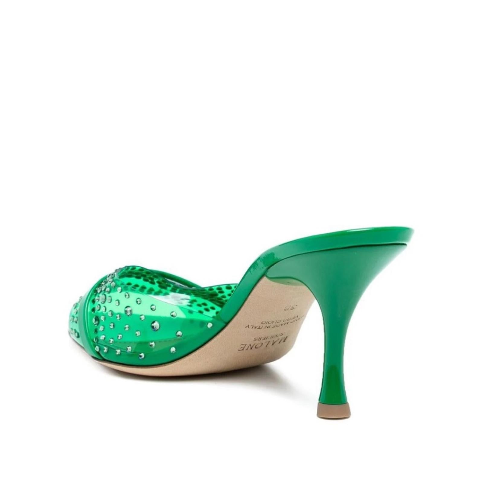 Malone Souliers Julia Embellished High Heel Mules Green Size 40 NEW Retail $1579
