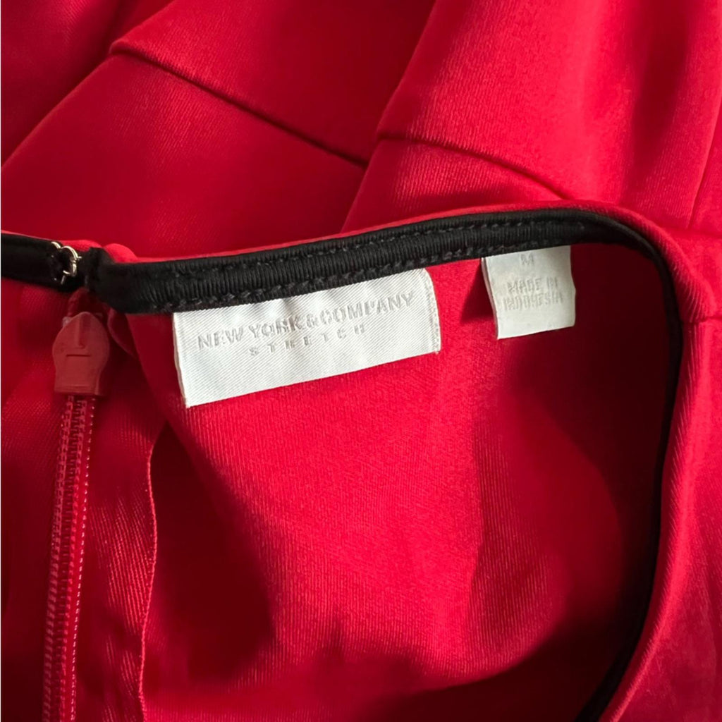 NY & Co Stretch Red Bell-Sleeve Dress w/Black Trim, Size M
