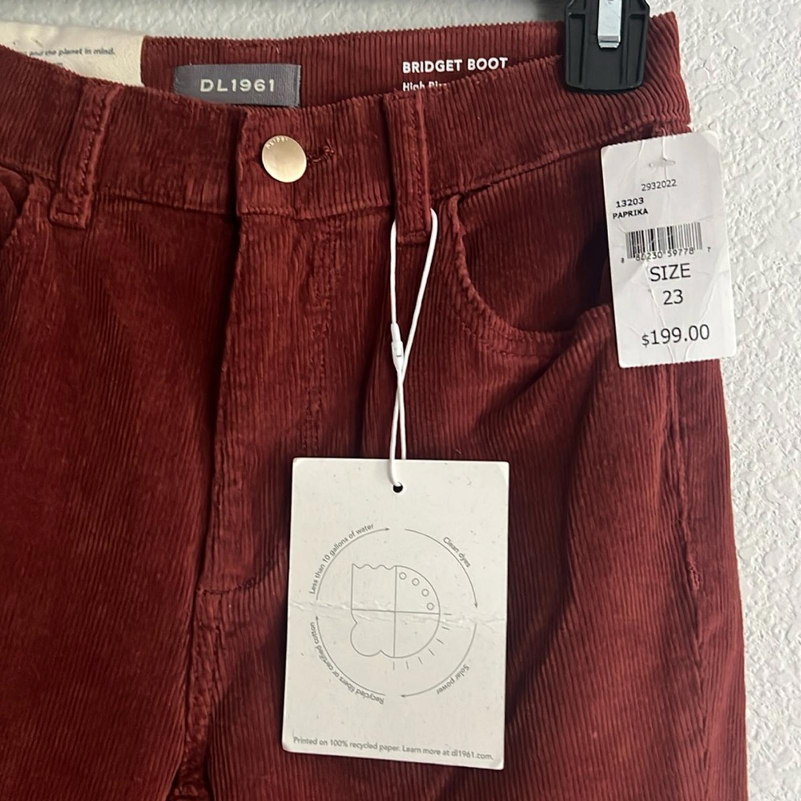DL1961 Bridget High Rise Ankle Bootcut Corduroy Jeans in Paprika, NWT, Size 23