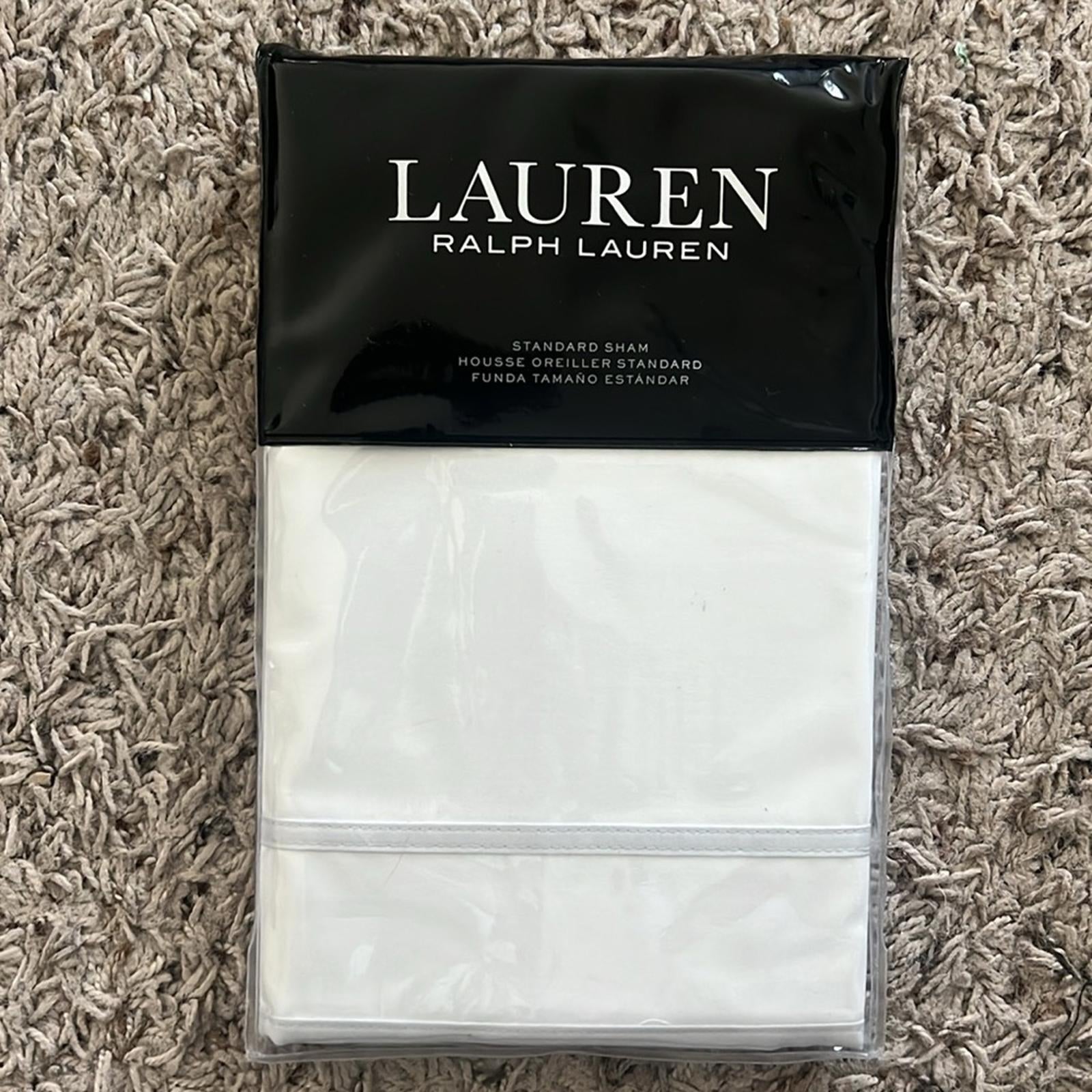 Lauren Ralph Lauren Spencer Sateen Border Sham in White/Sift Grey, Standard NWT