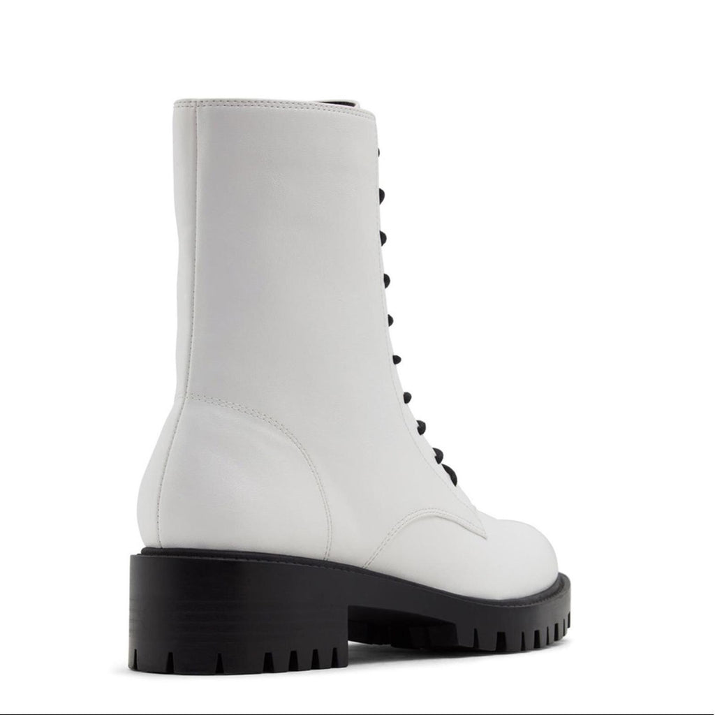 WhoWhatWear Platform Lace-Up Moto Boots in White, Size 8 New w/o Box
