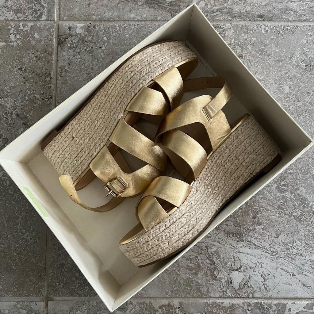 New JOIE Gaelyn Espadrilles Platform Sandals, Light Gold Size 41 New in Box $278