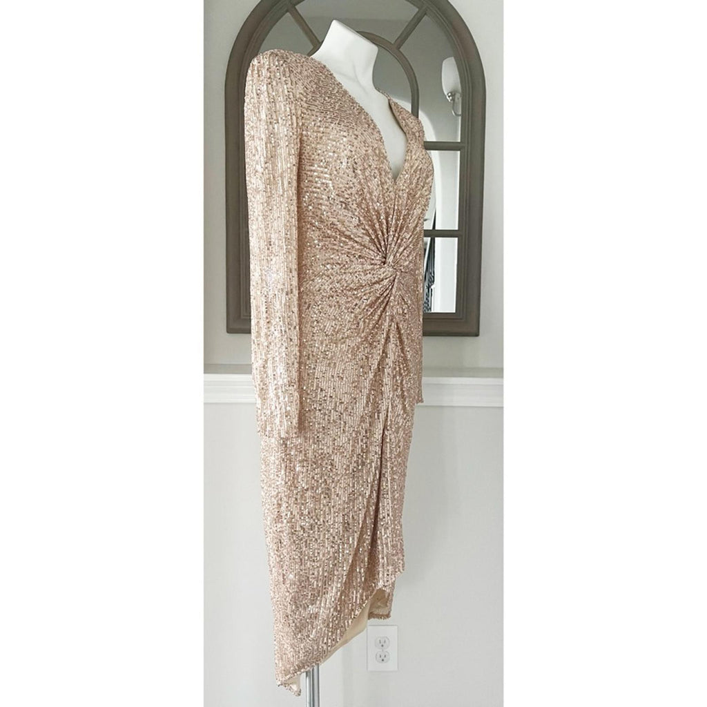 Mac Duggal IEENA Sequined High Low Dress, Rose Gold, Size 12 New w/Tag $348