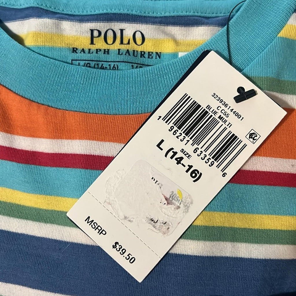 Polo Ralph Lauren Boys Striped Cotton Jersey Pocket Tee, NWT, Size L (14-16)