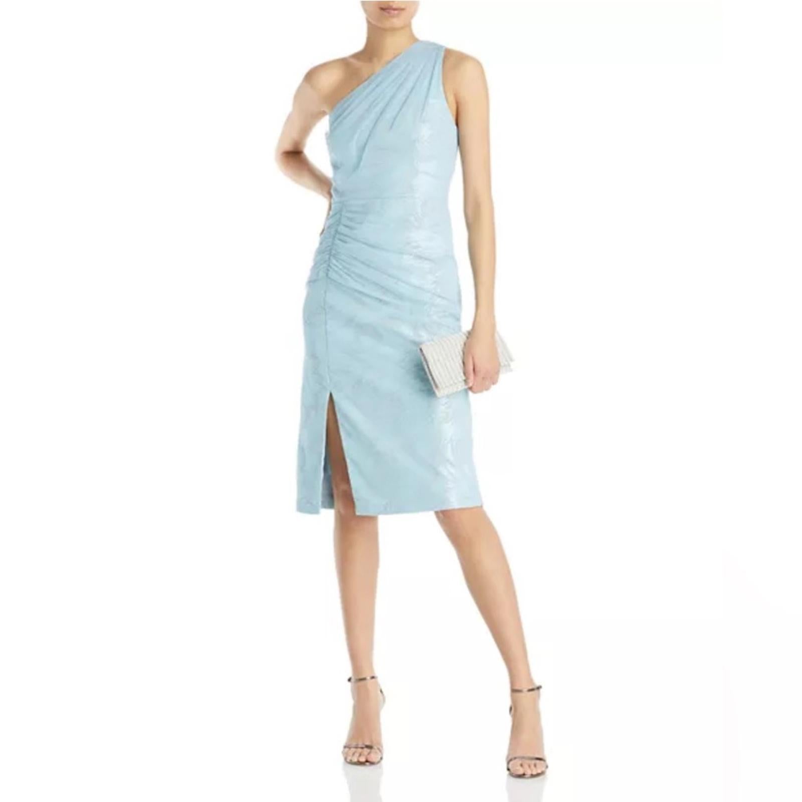 Aidan Mattox Sequin Mesh Cocktail Dress in Cloudy Aqua, NWT, Size 6