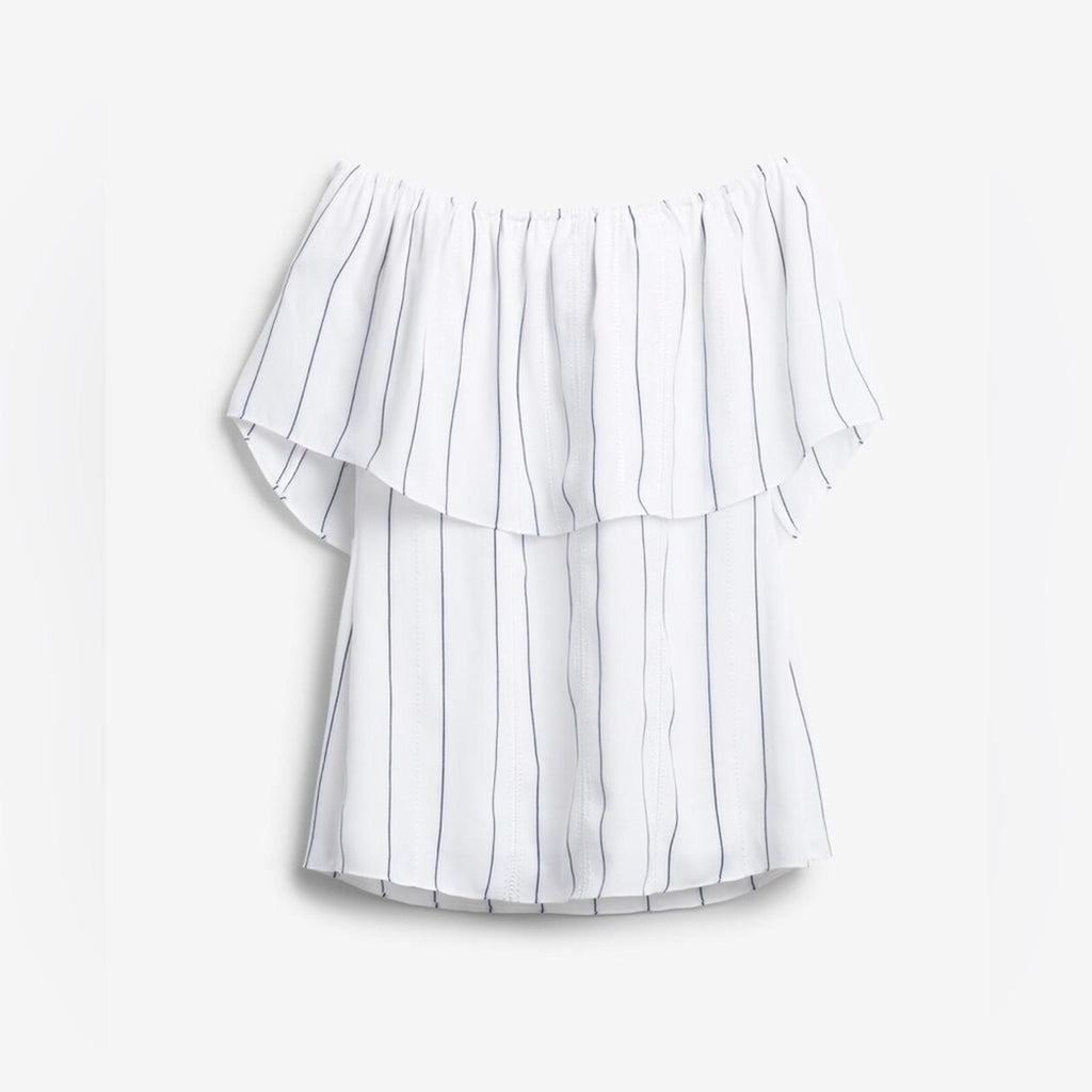 WHBM Off-The-Shoulder Stripe Blouse, White Blue Size XS Retail $99