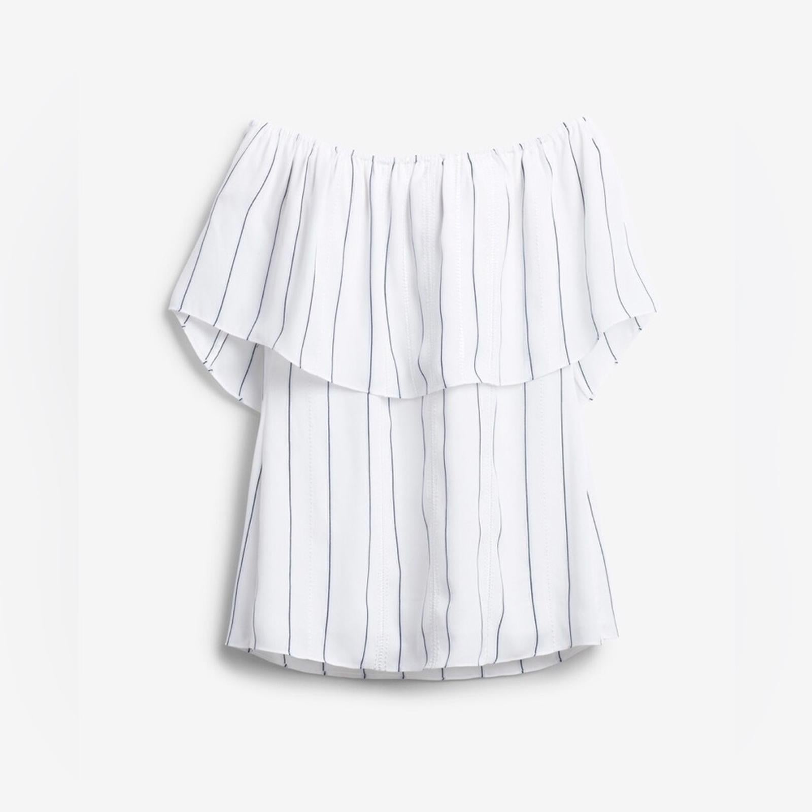 WHBM Off-The-Shoulder Stripe Blouse, White Blue Size XS Retail $99