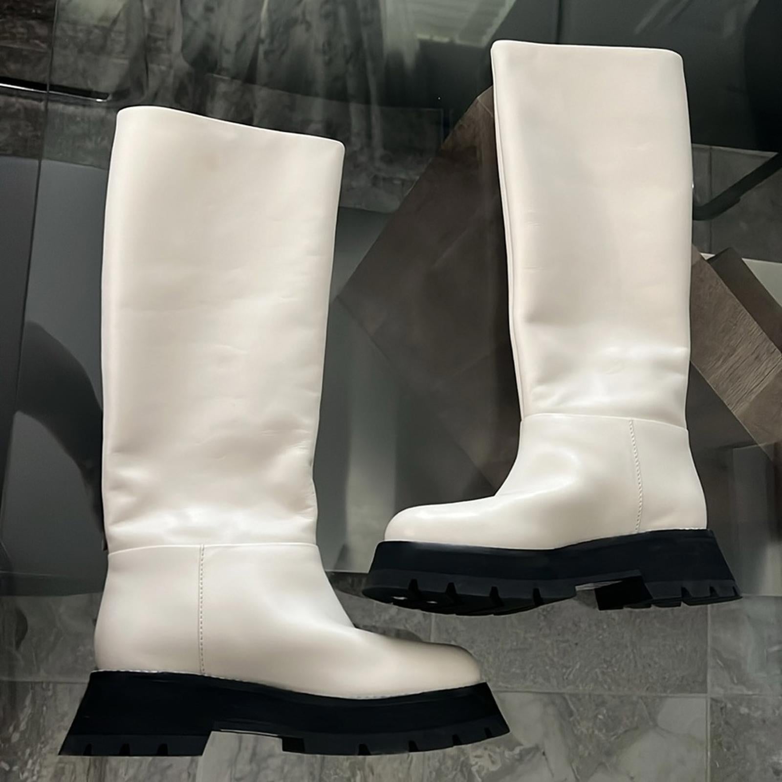 3.1 Phillip Lim Kate Lug Sole Knee High Boots, Bone/Black Size 38.5 New w/o Box