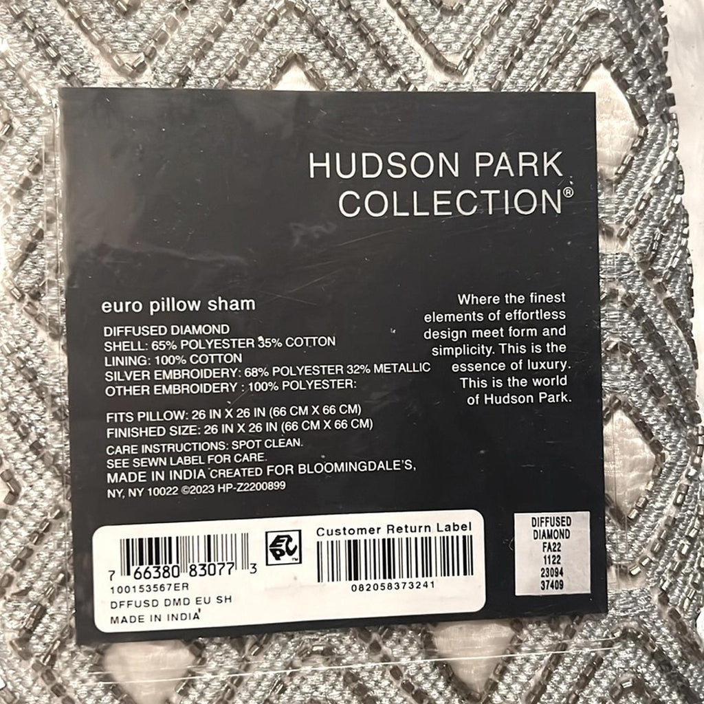 X2 Hudson Park Collection Diffused Diamond Euro Pillow Shams New w/Tag