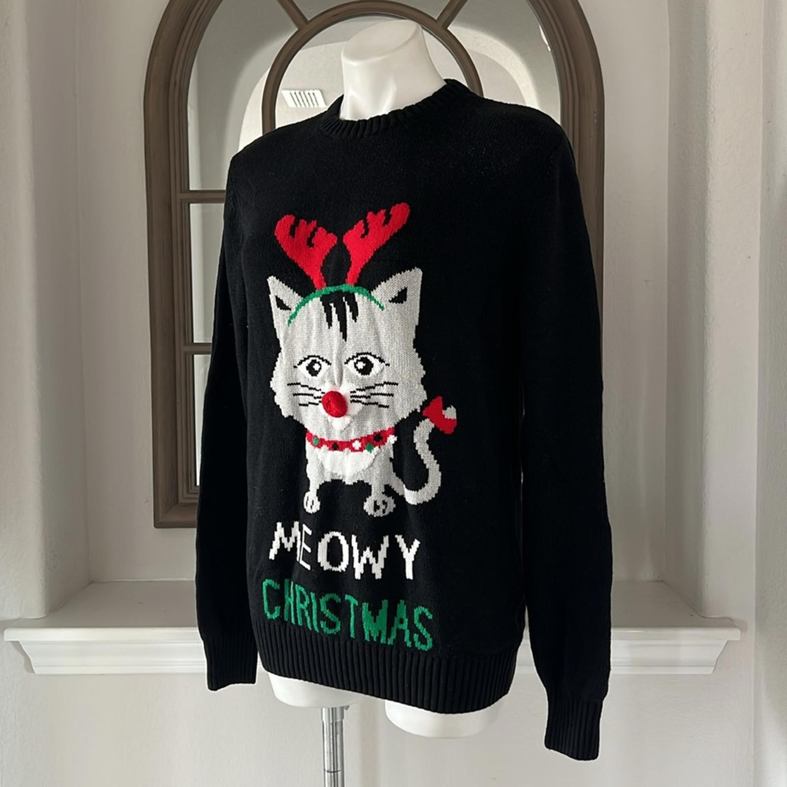 Imagin8 Meowy Christmas Crewneck Sweater in Black, Size M EXCELLENT!