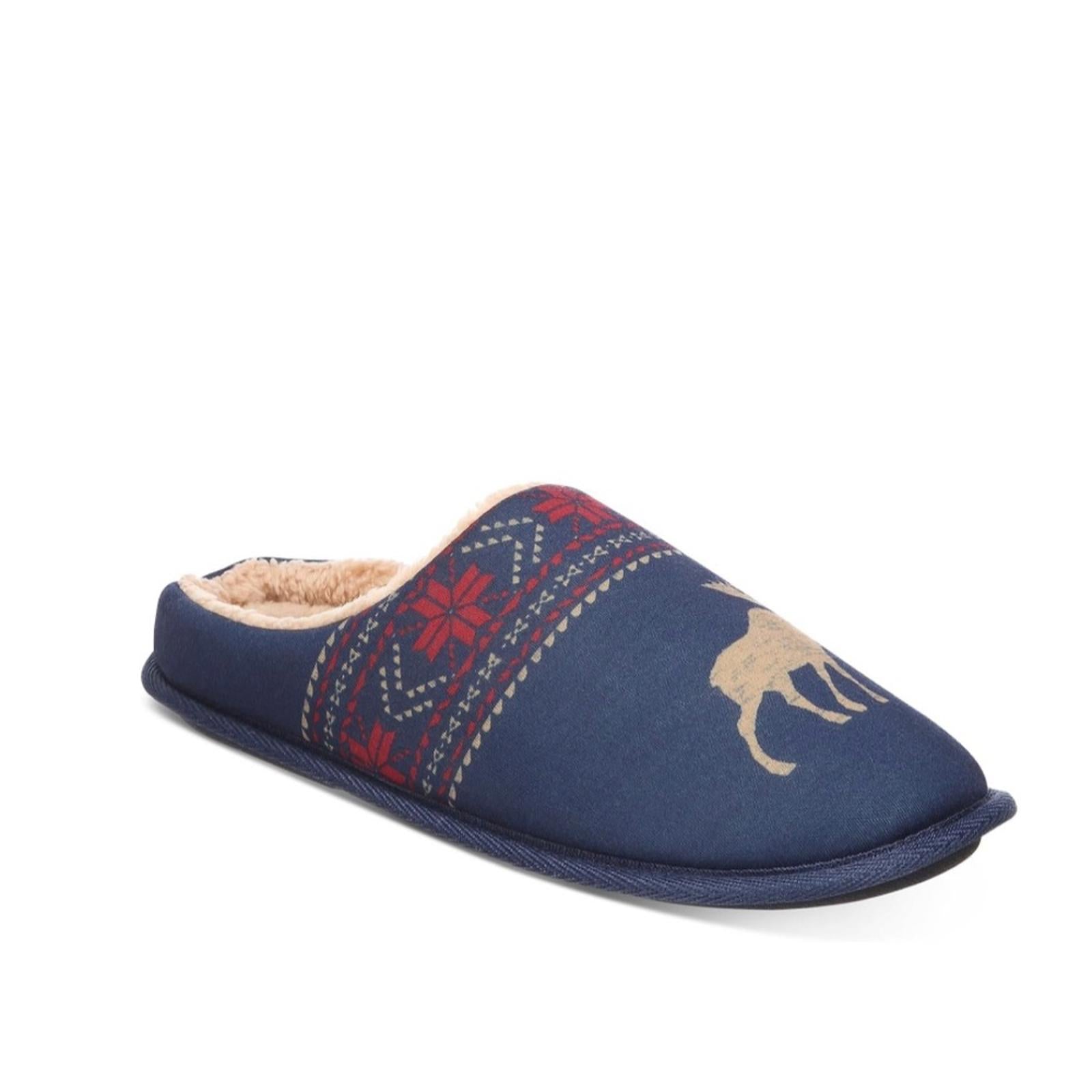Club Room Men's Moose-Print Slippers (Navy, Small) Size 6-7 New in Box
