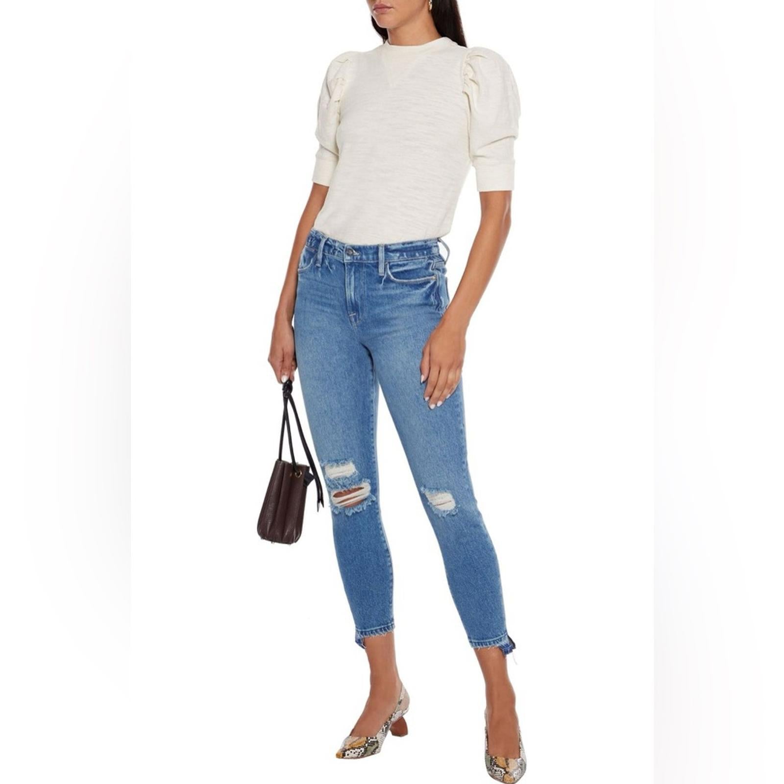 FRAME Le High Skinny Cropped Distressed High-Rise Skinny Jeans, Size 23 NWT $228