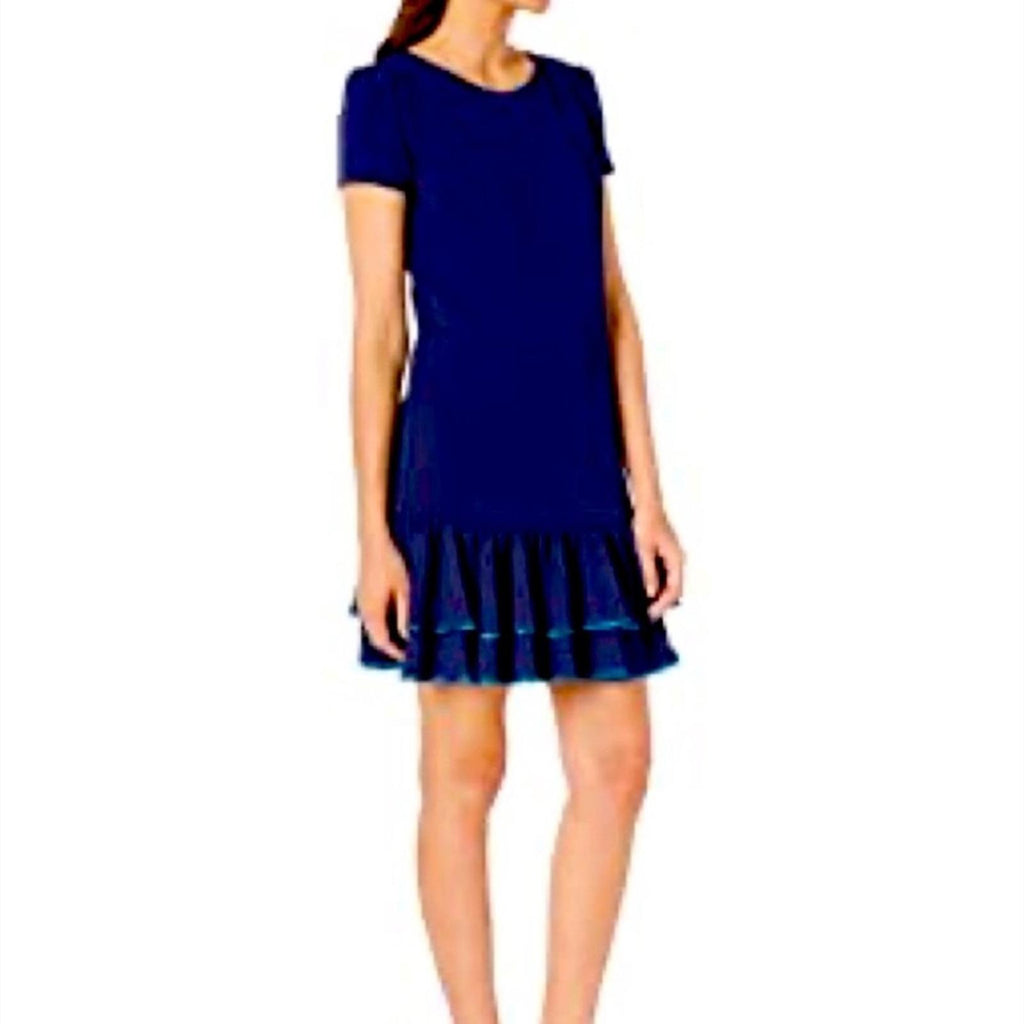 Betsy Johnson Tiered Double Ruffle Hem Dress in Navy Blue, EXCELLENT, Size 14