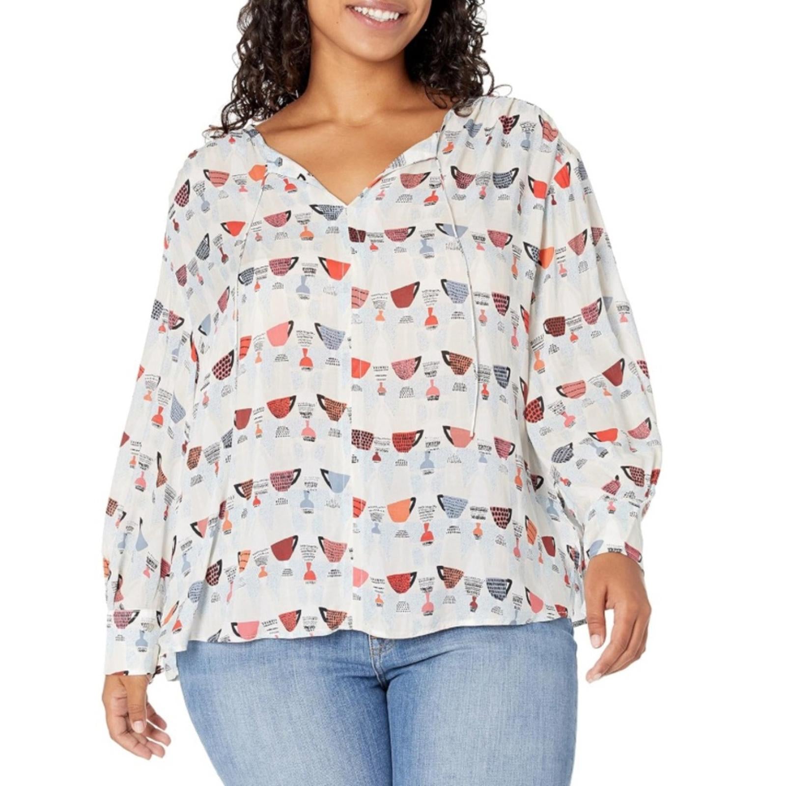 NIC+ZOE Relaxed-fit Perk Up Coffee Cup Print Blouse, Size XL New w/Tag Retail