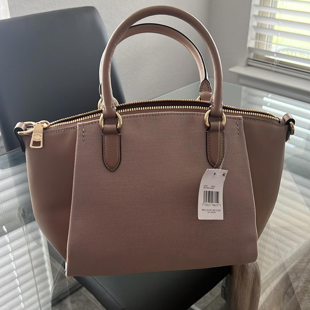NEW Coach Badge Jacquard Elise Satchel in Chalk Taupe