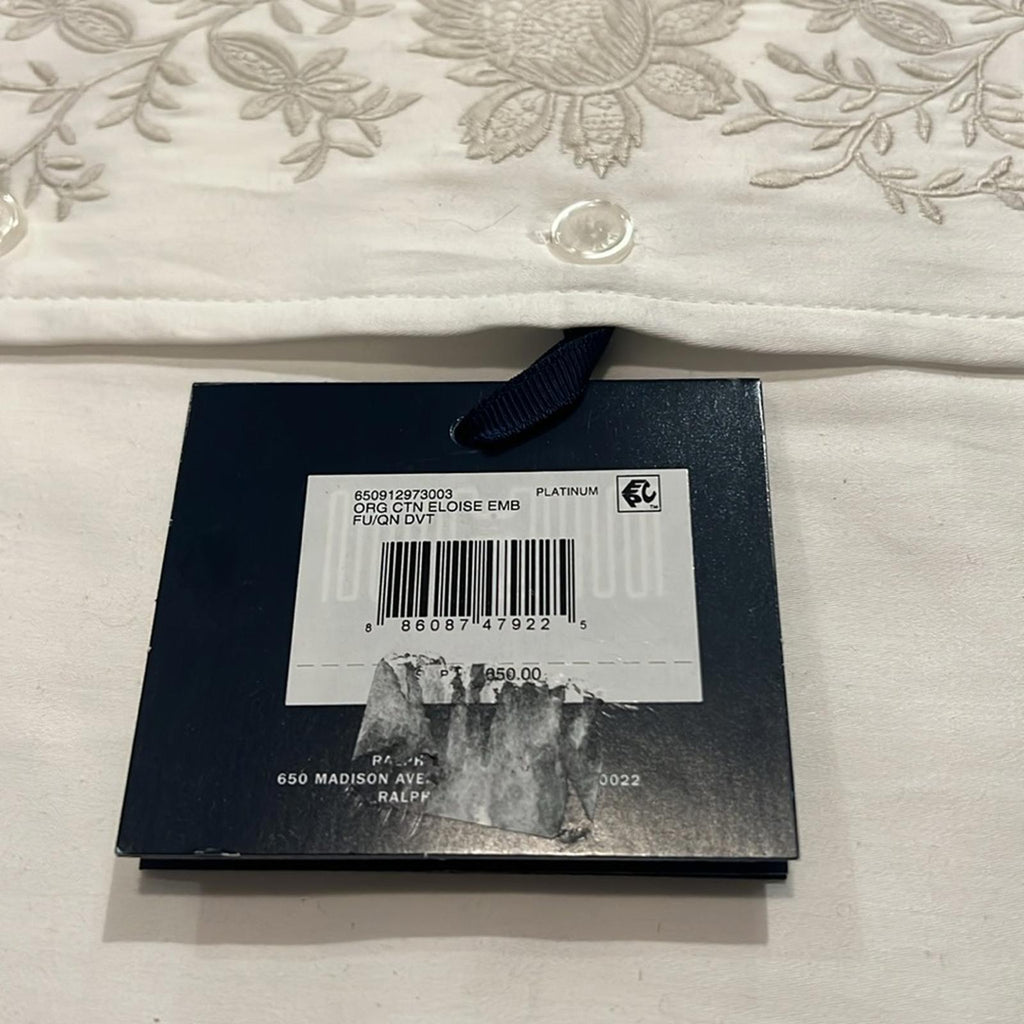 Ralph Lauren Eloise Embroidery Organic Cotton Duvet in Platinum Full/Queen $650